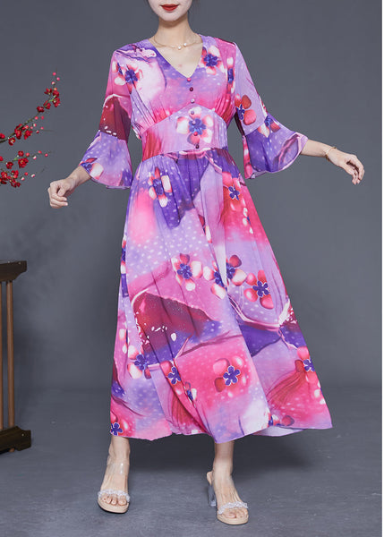 Bohemian Rose Cinched Patchwork Print Silk Vacation Dress Summer LY1835