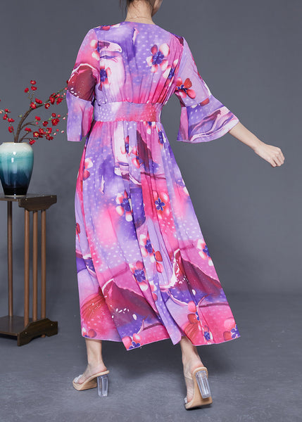 Bohemian Rose Cinched Patchwork Print Silk Vacation Dress Summer LY1835