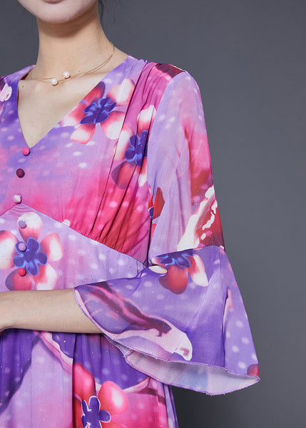 Bohemian Rose Cinched Patchwork Print Silk Vacation Dress Summer LY1835