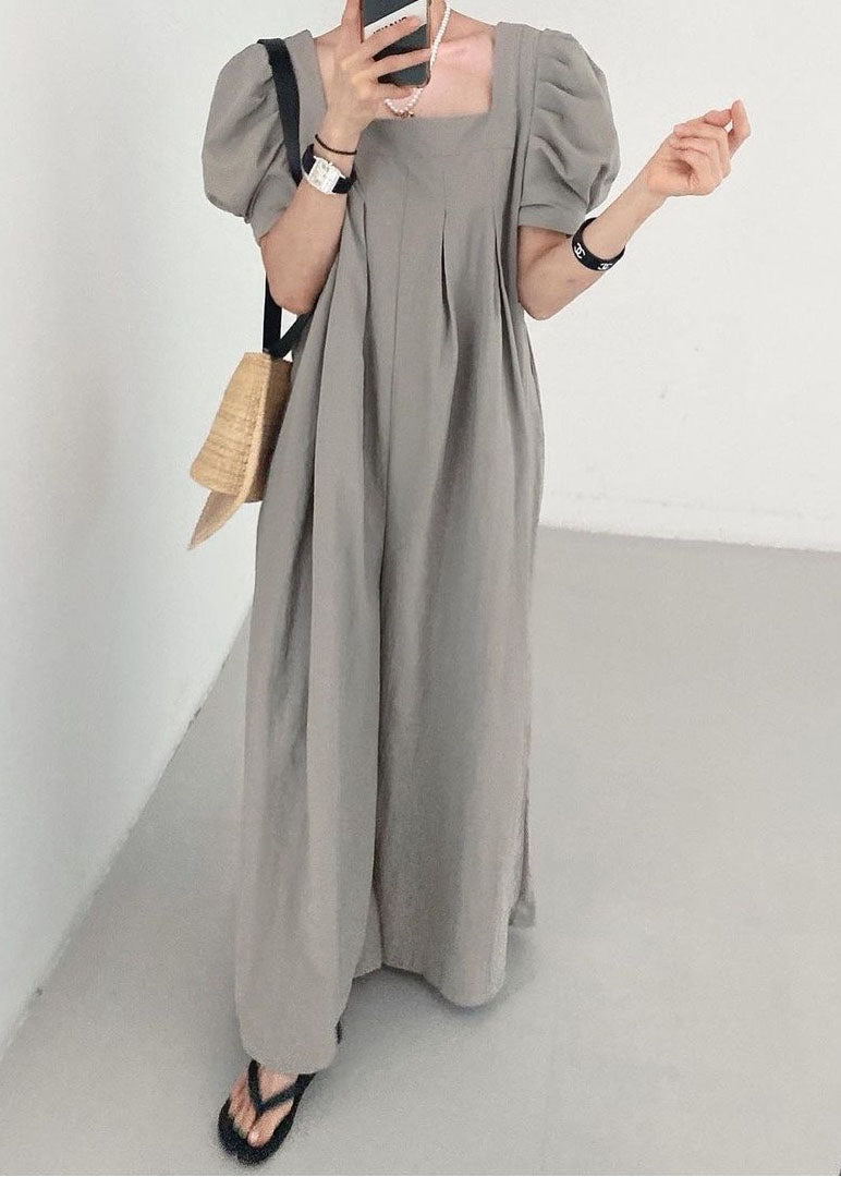 Bohemian Rose Square Collar Oversized Linen Jumpsuits Wide Leg Pants Summer LY1317