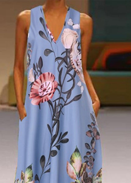 Bohemian White V Neck Print Long Dresses Summer LC0057