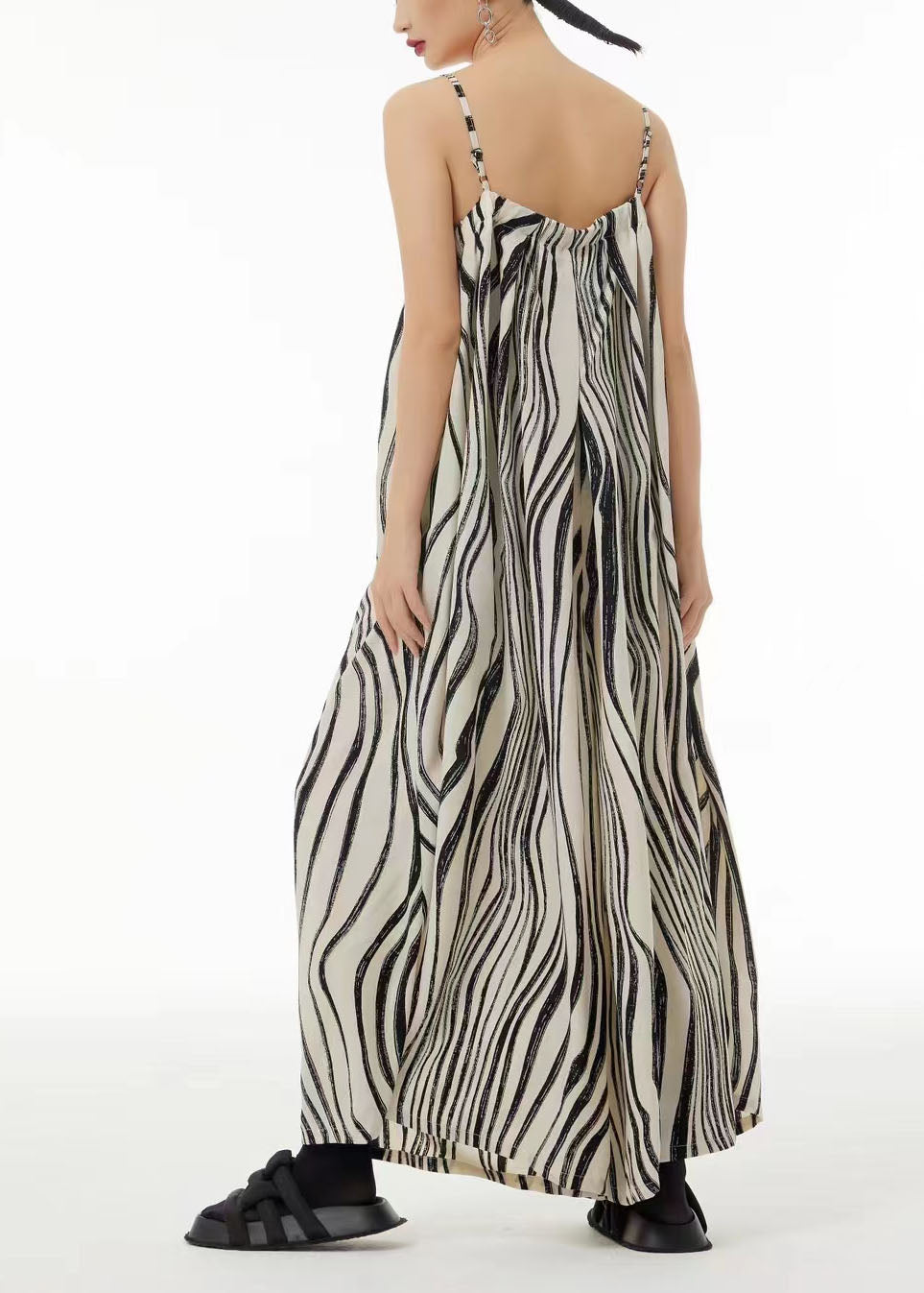 Bohemian White Zebra Pattern Wide Leg Chiffon Spaghetti Strap Jumpsuit Summer LC0104