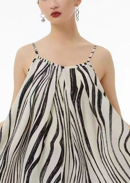 Bohemian White Zebra Pattern Wide Leg Chiffon Spaghetti Strap Jumpsuit Summer LC0104