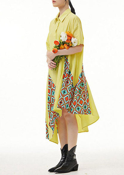 Bohemian Yellow Asymmetrical Print Patchwork Chiffon Shirts Dresses Summer LY1217