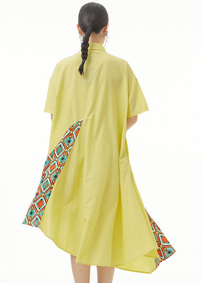 Bohemian Yellow Asymmetrical Print Patchwork Chiffon Shirts Dresses Summer LY1217