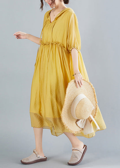 Bohemian Yellow V Neck Patchwork Solid Maxi Dress Summer LY0667