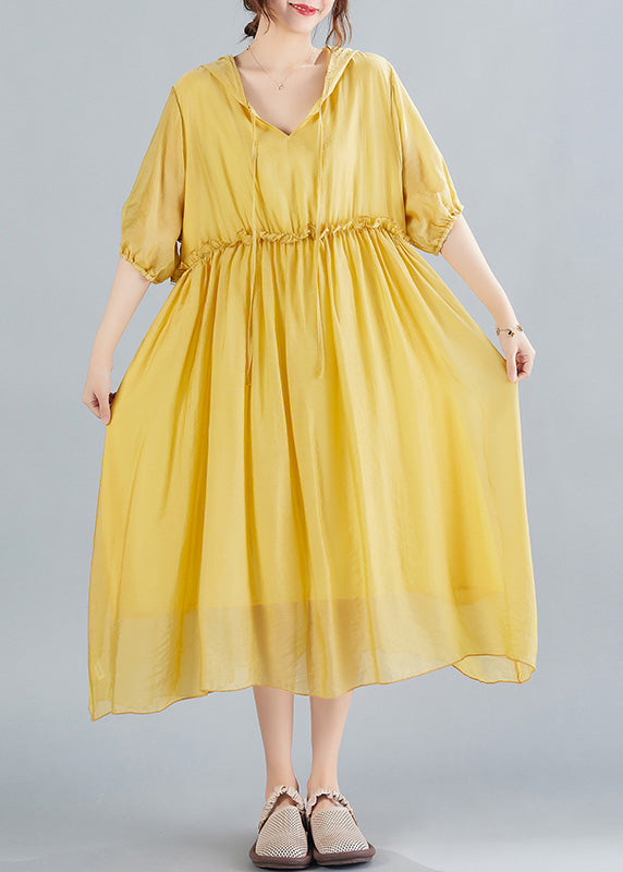 Bohemian Yellow V Neck Patchwork Solid Maxi Dress Summer LY0667