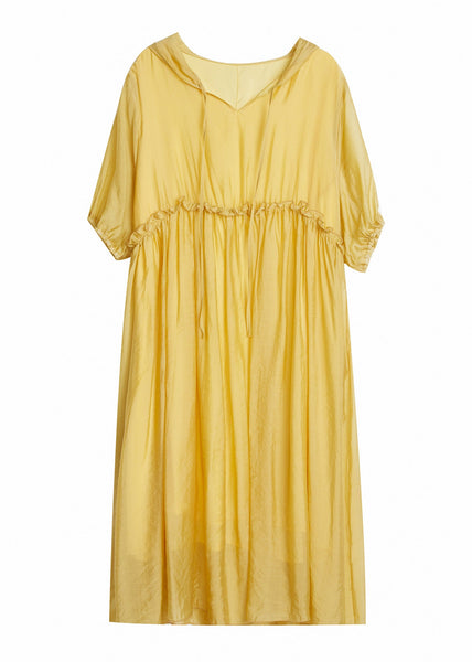 Bohemian Yellow V Neck Patchwork Solid Maxi Dress Summer LY0667