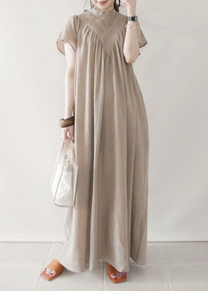 Boho Beige V Neck Oversized Cotton Long Dress Summer LY1362