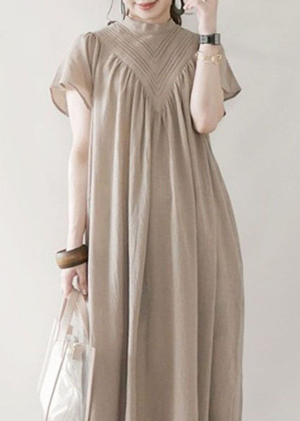 Boho Beige V Neck Oversized Cotton Long Dress Summer LY1362