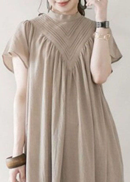 Boho Beige V Neck Oversized Cotton Long Dress Summer LY1362