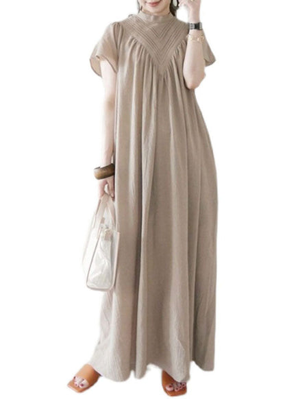 Boho Beige V Neck Oversized Cotton Long Dress Summer LY1362