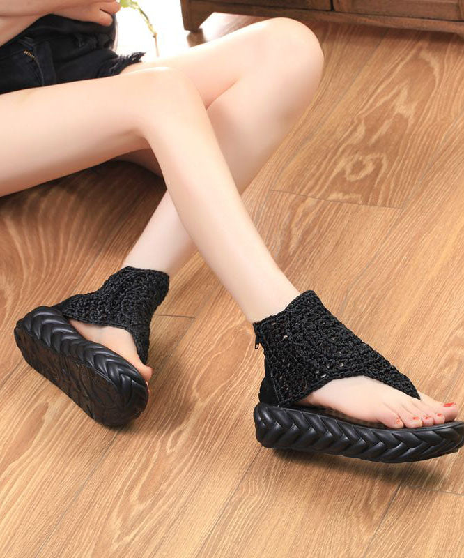 Boho Black Knit Fabric Splicing Platform Peep Toe Sandals LY1746