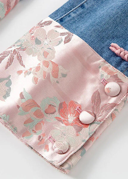 Boho Blue Patchwork Pink High Waist Straight Jeans TY1061