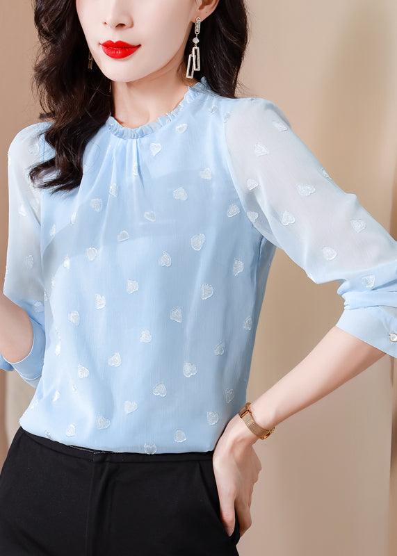 Boho Blue Ruffled Draping Chiffon Shirt Top Spring LY0425