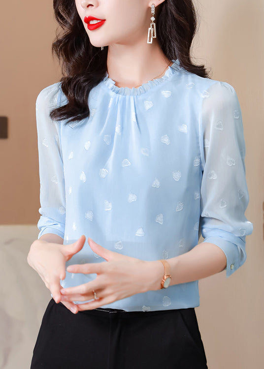 Boho Blue Ruffled Draping Chiffon Shirt Top Spring LY0425