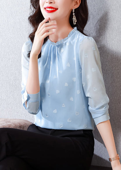 Boho Blue Ruffled Draping Chiffon Shirt Top Spring LY0425