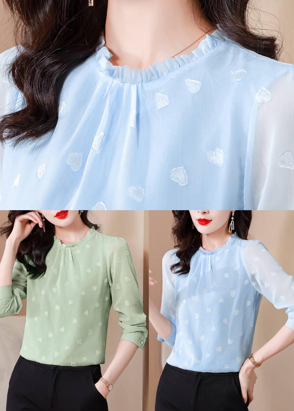 Boho Blue Ruffled Draping Chiffon Shirt Top Spring LY0425