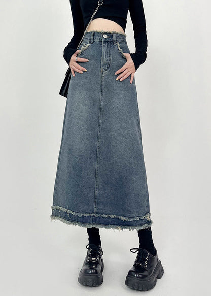 Boho Denim Blue Patchwork High Waist Maxi Skirts Summer TY1029