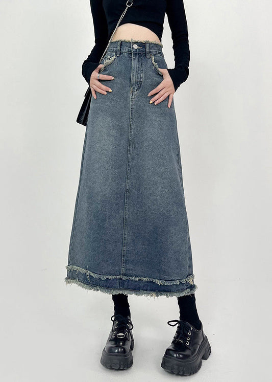 Boho Denim Blue Patchwork High Waist Maxi Skirts Summer TY1029