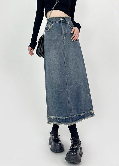 Boho Denim Blue Patchwork High Waist Maxi Skirts Summer TY1029