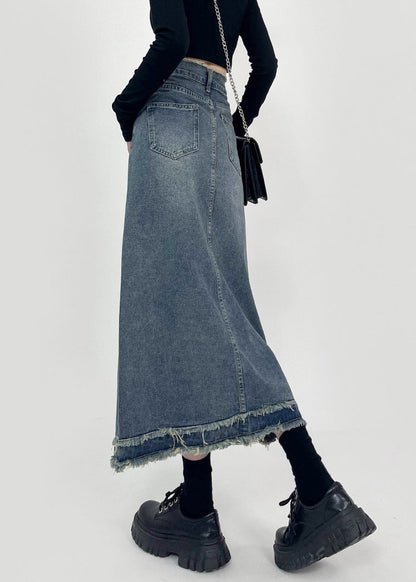 Boho Denim Blue Patchwork High Waist Maxi Skirts Summer TY1029