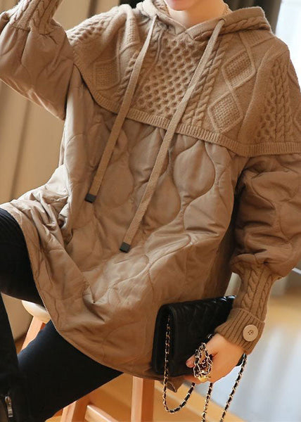 Boho Khaki Oversized Patchwork Knit Sweatshirts Top Spring LY1443