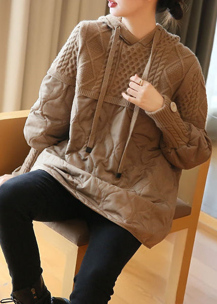 Boho Khaki Oversized Patchwork Knit Sweatshirts Top Spring LY1443