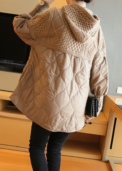 Boho Khaki Oversized Patchwork Knit Sweatshirts Top Spring LY1443