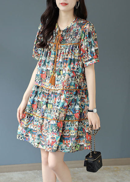 Robe de vacances bohème en mousseline imprimée animal à lacets, collection été FR2016