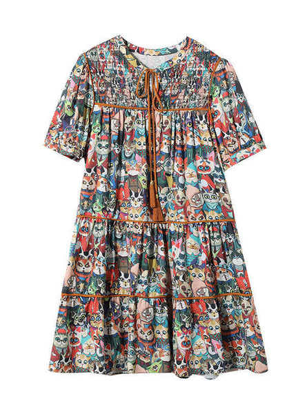 Robe de vacances bohème en mousseline imprimée animal à lacets, collection été FR2016