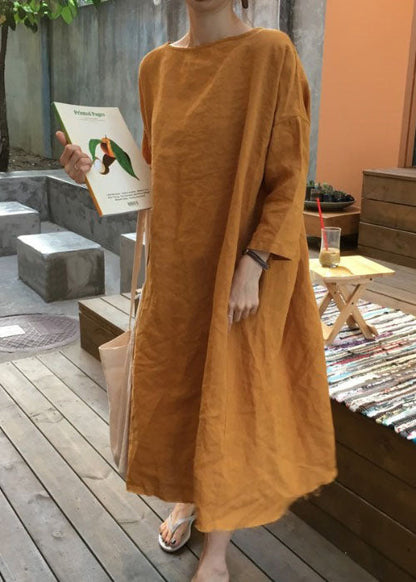 Boho Orange O Neck Patchwork Cotton Loose Dress Spring LY1318