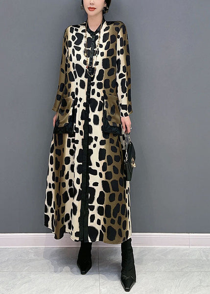 Boho Oversized Leopard Print Silk Long Dress Spring LY1598