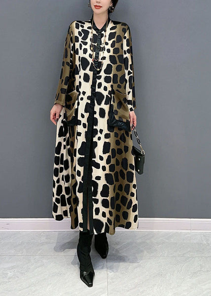 Boho Oversized Leopard Print Silk Long Dress Spring LY1598