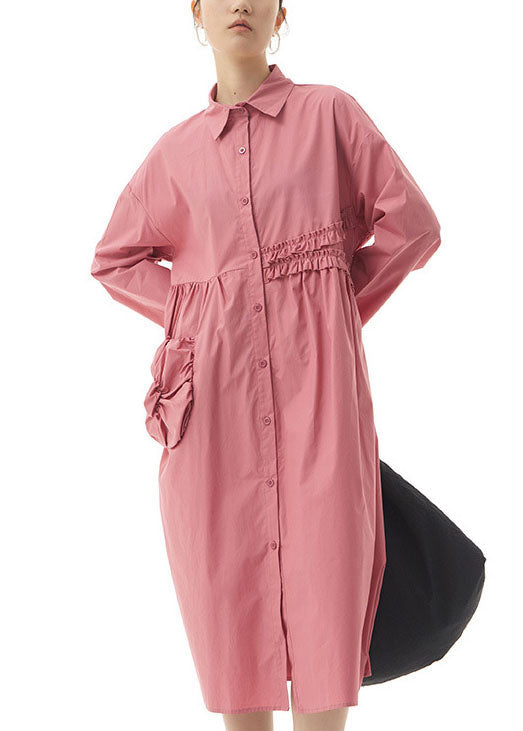 Boho Pink Ruffled Patchwork Cotton Shirts Dresses Spring LY1171