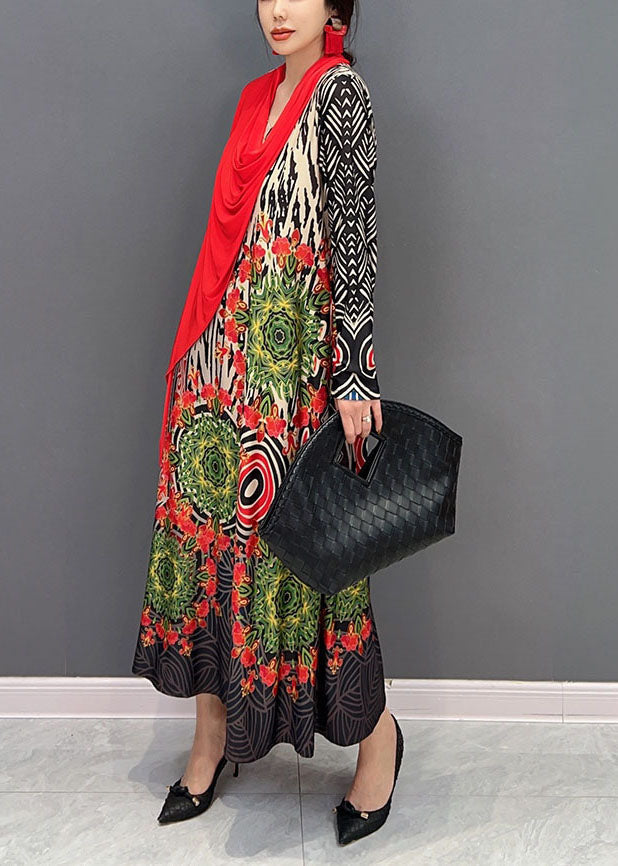 Boho Red Asymmetrical Patchwork Print Maxi Dress Spring LY0576