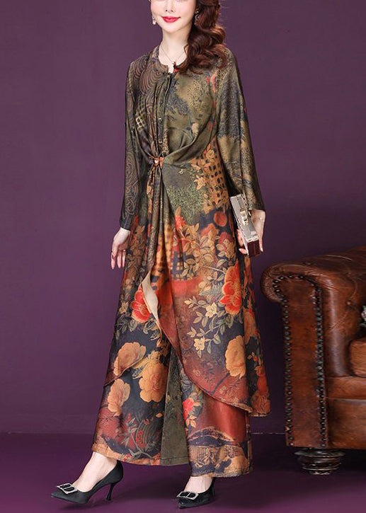 Boutique Asymmetrical Design Wrinkled Print Silk Two Pieces Set Summer LY1067