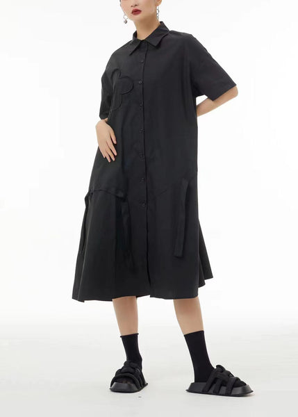 Boutique Black Peter Pan Collar Patchwork Cotton Long Dresses Summer LC0106