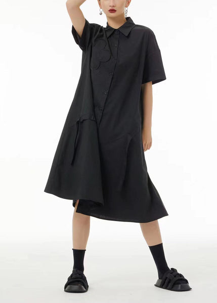 Boutique Black Peter Pan Collar Patchwork Cotton Long Dresses Summer LC0106