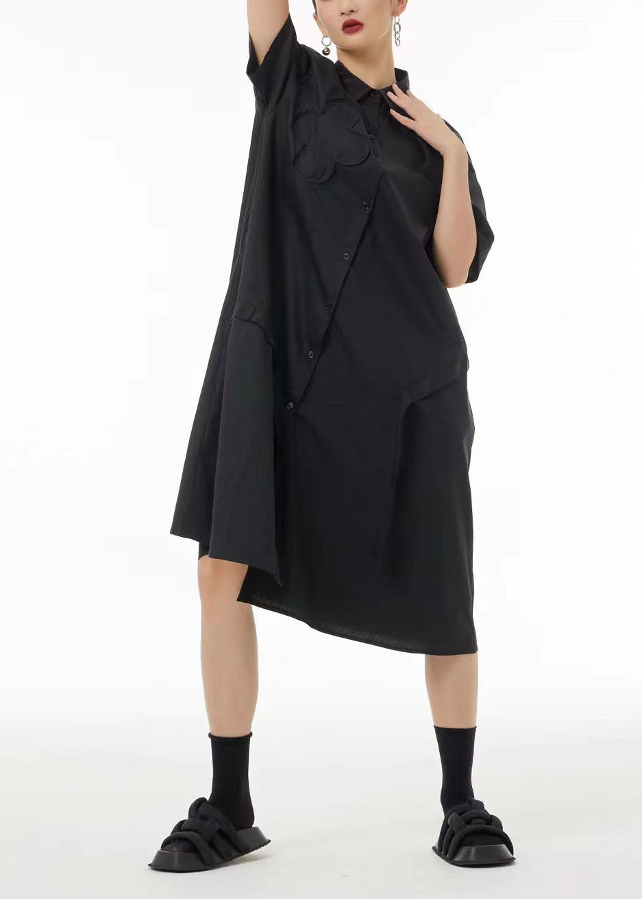 Boutique Black Peter Pan Collar Patchwork Cotton Long Dresses Summer LC0106