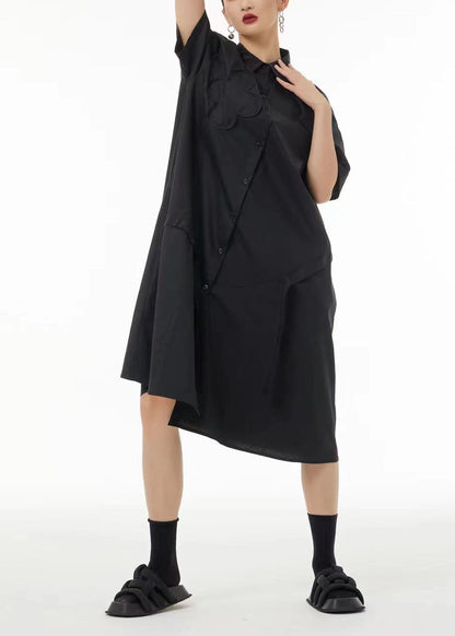 Boutique Black Peter Pan Collar Patchwork Cotton Long Dresses Summer LC0106