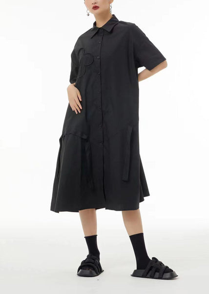 Boutique Black Peter Pan Collar Patchwork Cotton Long Dresses Summer LC0106