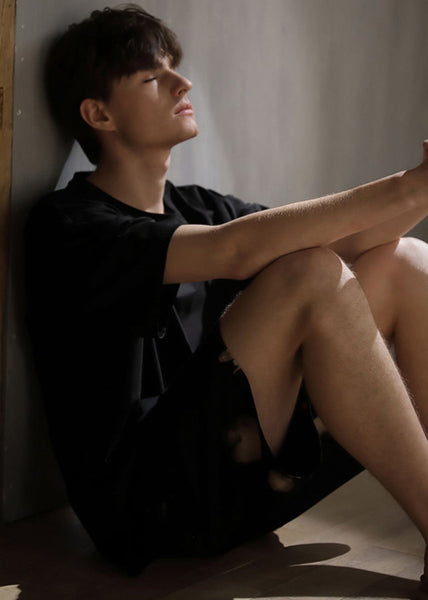 Boutique Black Print Button Cotton Couple Pajamas Two Piece Set Short Sleeve LY1869