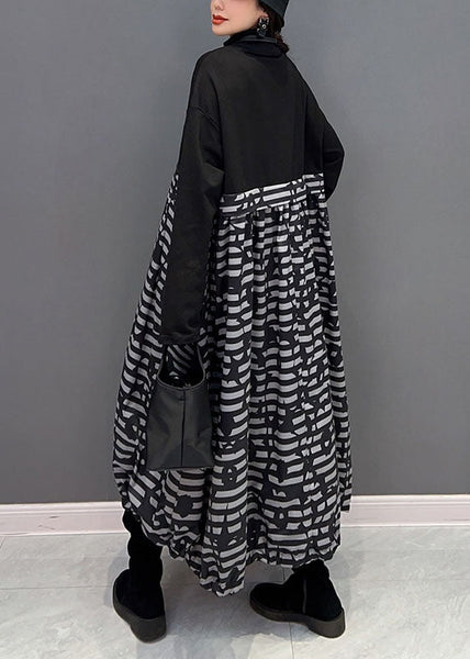 Boutique Black Zip Up Patchwork Print Long Dress Spring LY1663