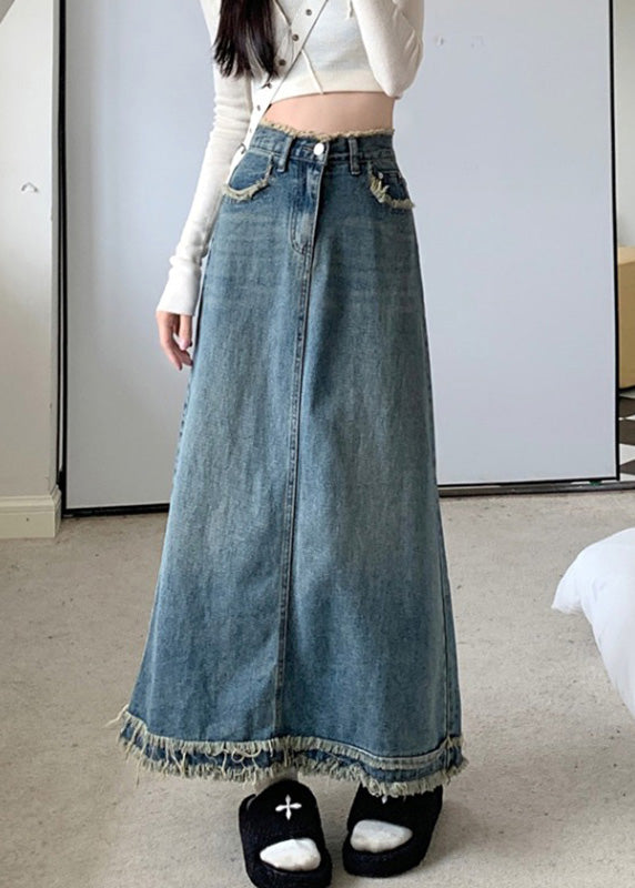 Boutique Blue Pockets Patchwork Maxi Skirt Summer TY1067