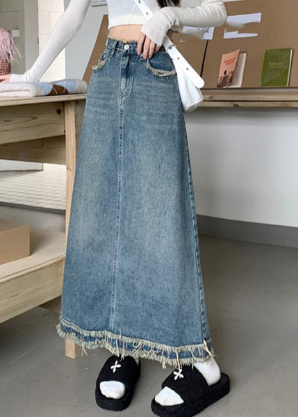 Boutique Blue Pockets Patchwork Maxi Skirt Summer TY1067