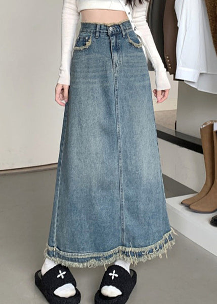 Boutique Blue Pockets Patchwork Maxi Skirt Summer TY1067