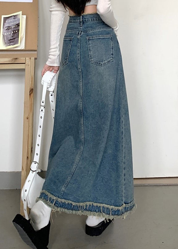 Boutique Blue Pockets Patchwork Maxi Skirt Summer TY1067