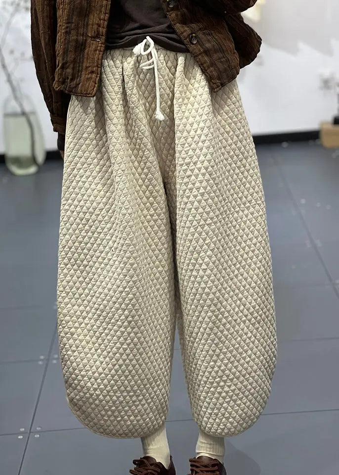 Boutique Casual Apricot Elastic Waist Fine Cotton Filled Wide Leg Pants Winter Ada Fashion