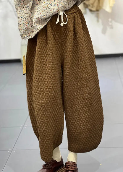 Boutique Casual Apricot Elastic Waist Fine Cotton Filled Wide Leg Pants Winter Ada Fashion